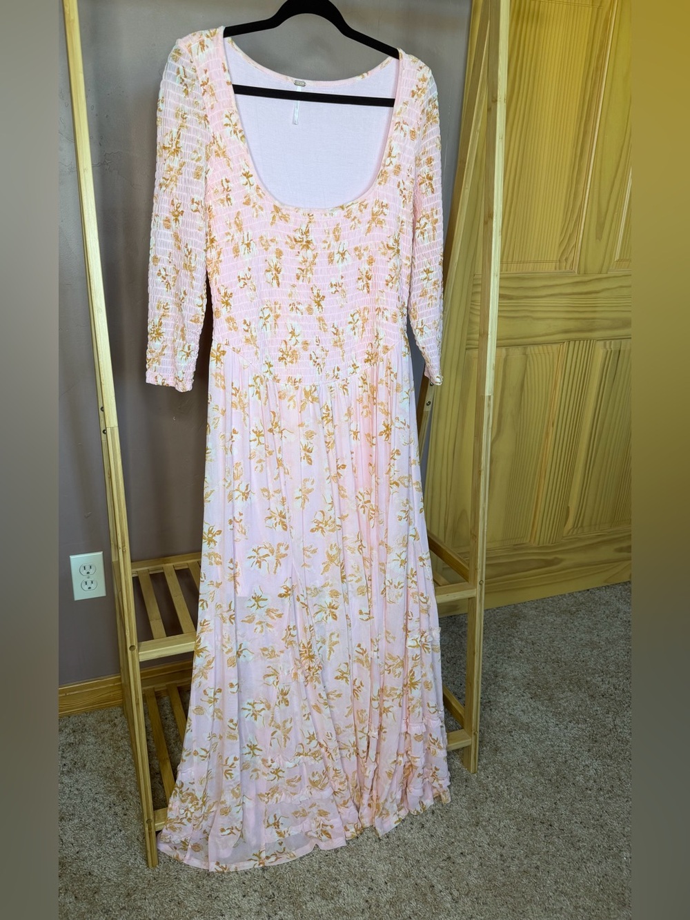 Free People Pink Floral Scoop-Neck Maxi Dress